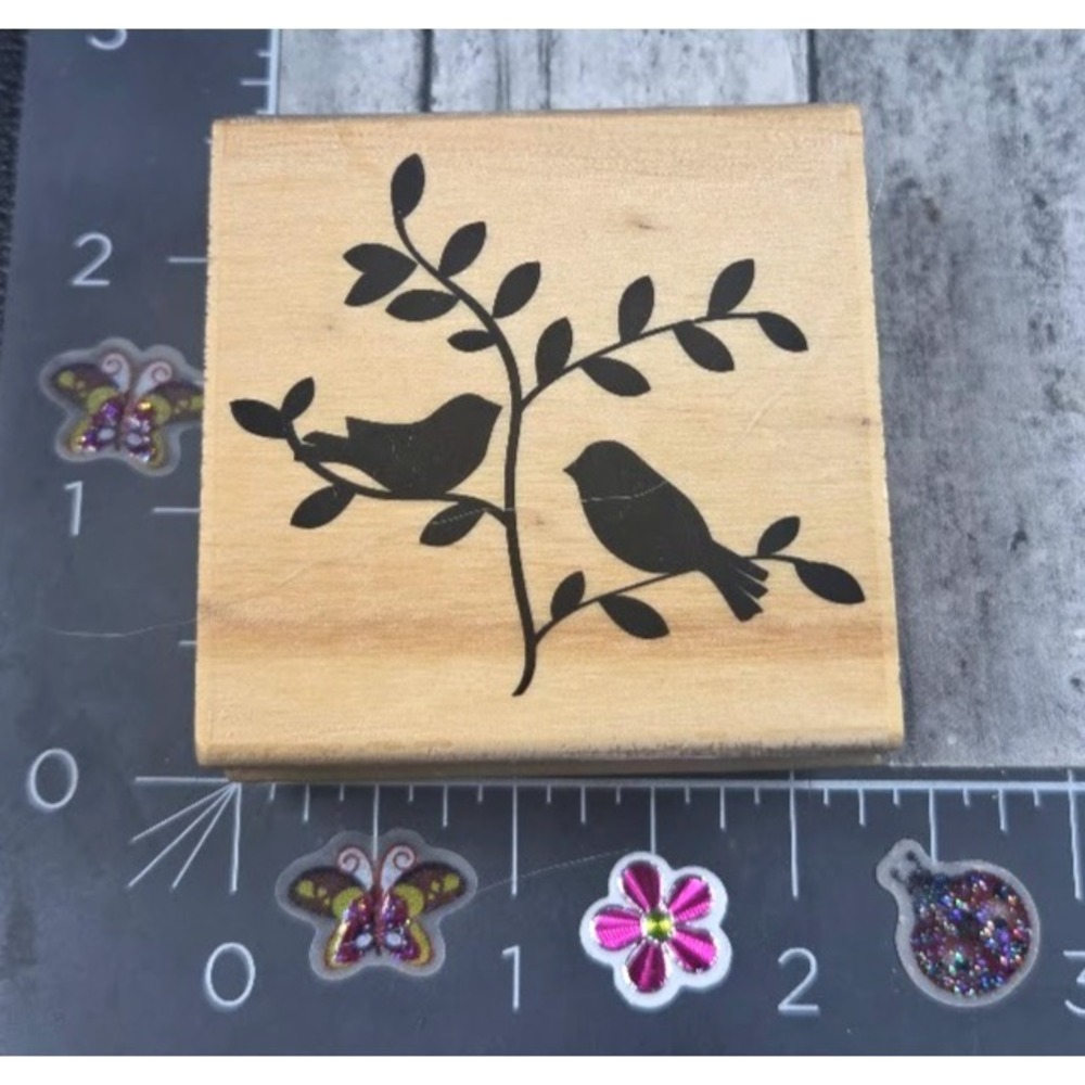 Michael's Birds Leafy Branch Tree Rubber Stamp Wood #L3